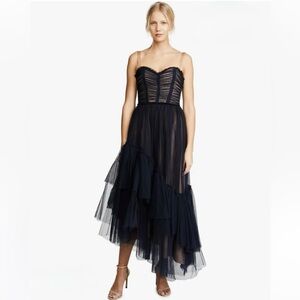 Cinq à Sept Navy Tulle Colette Asymmetrical Maxi Dress Cocktail Black Tie 8